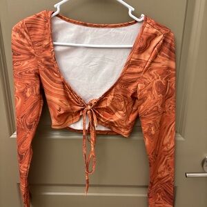 Orange Tie-Front Long Sleeve Top